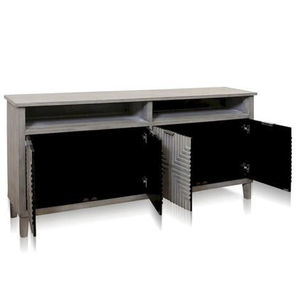 Credenza Quadrant - Quattro ante con motivo geometrico - Finitura Grigio Spazzolato