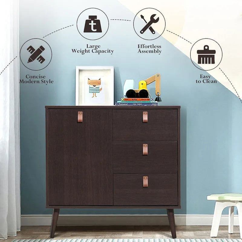 Credenza a 3 cassetti con vetrinetta contenitore