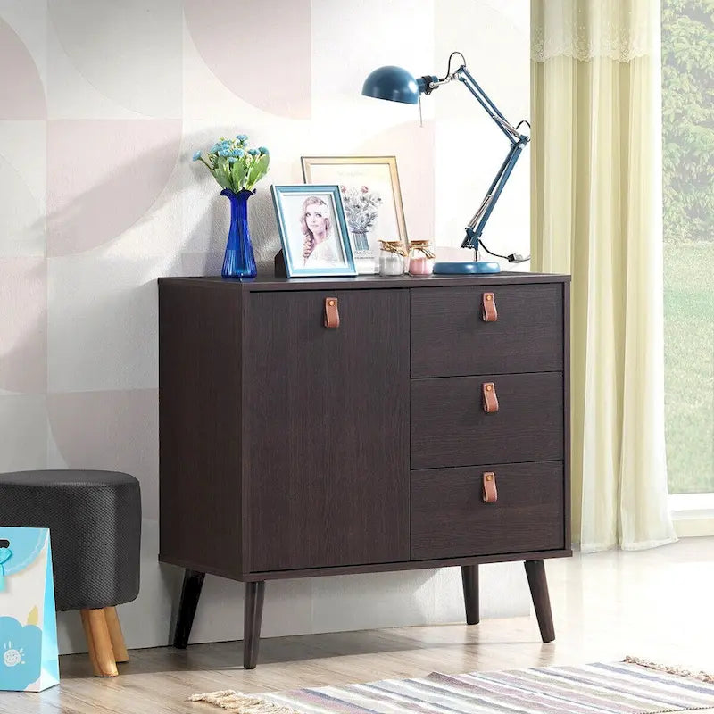 Credenza a 3 cassetti con vetrinetta contenitore