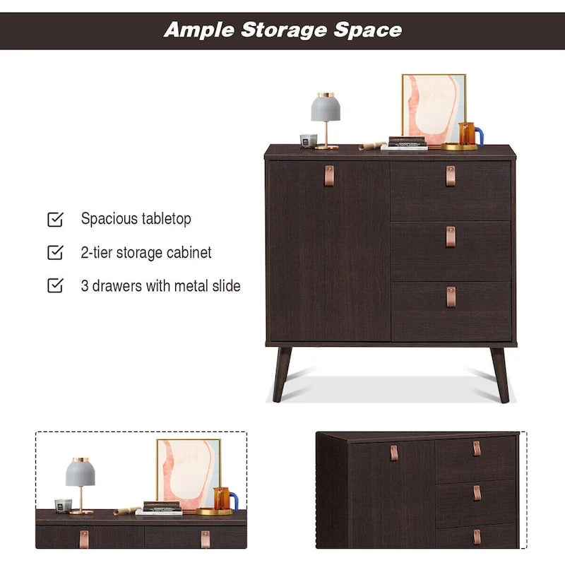 Credenza a 3 cassetti con vetrinetta contenitore