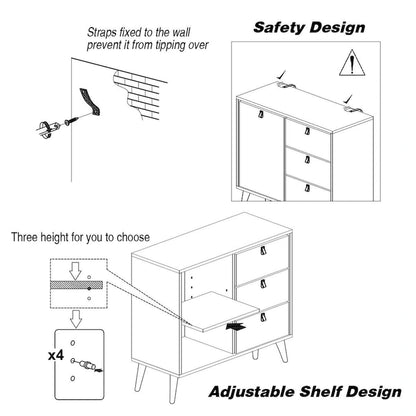 Credenza a 3 cassetti con vetrinetta contenitore