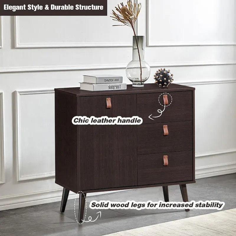 Credenza a 3 cassetti con vetrinetta contenitore