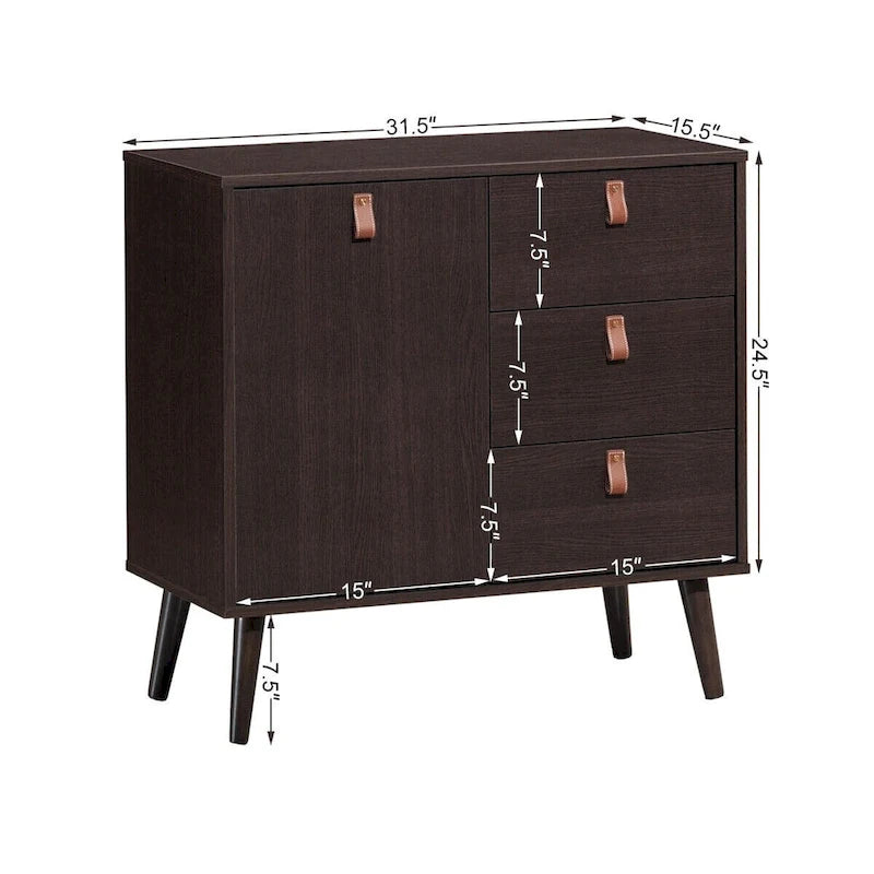 Credenza a 3 cassetti con vetrinetta contenitore