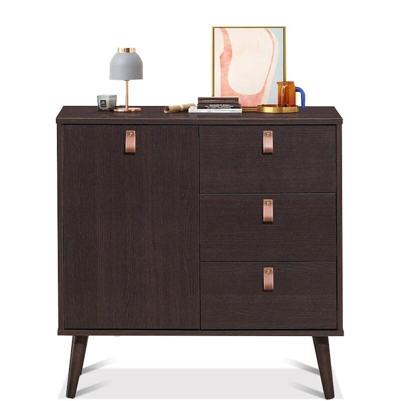 Credenza a 3 cassetti con vetrinetta contenitore