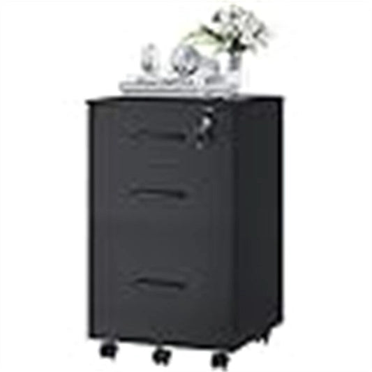 3 Drawer Wood Mobile File Cabinet - 26.5D x 18.6W x 6.9H