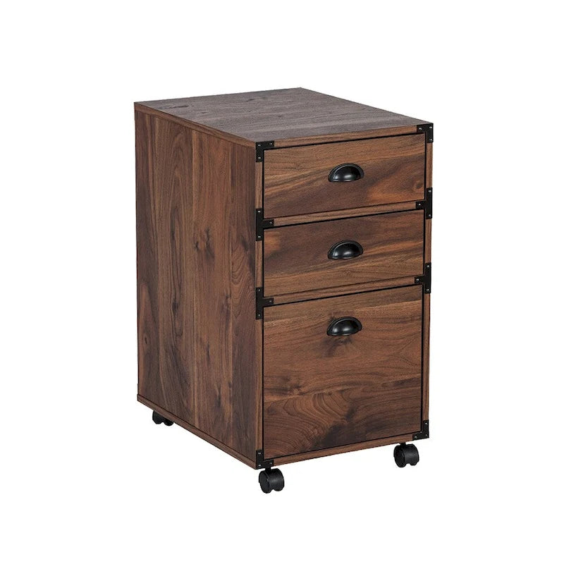 Cassettiera per archiviazione laterale a 3 cassetti su ruote – Mobile da ufficio in legno