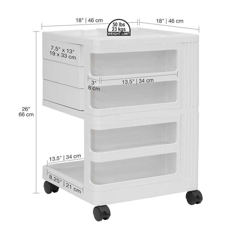 Organizzatore mobile girevole a 4 lati con rotelle bloccabili – 45,7 cm L x 45,7 cm P x 66 cm H