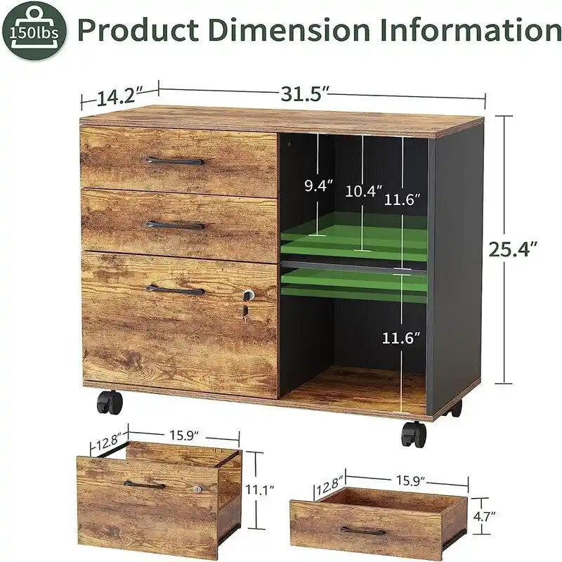 Classificatore a 3 cassetti su ruote - 14,2P x 31,5L x 25,4A
