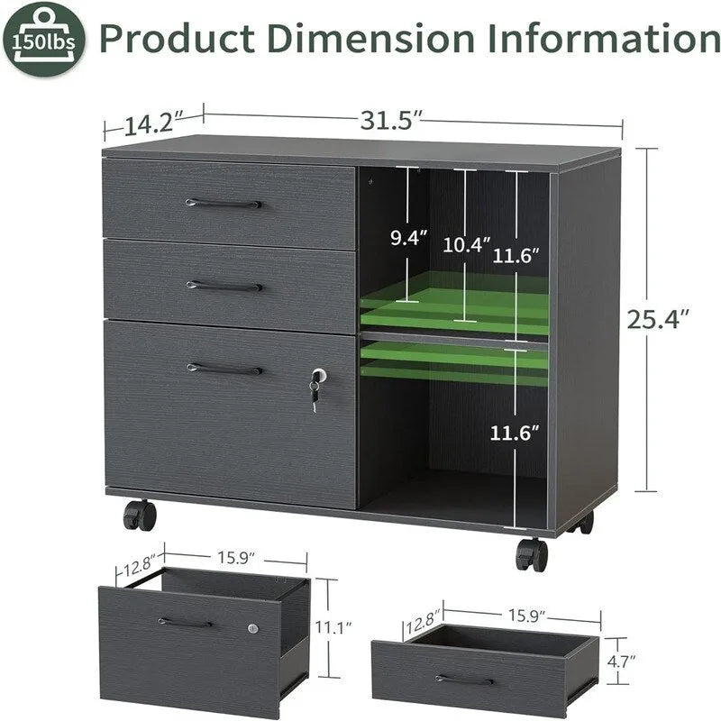 Classificatore a 3 cassetti su ruote - 14,2P x 31,5L x 25,4A