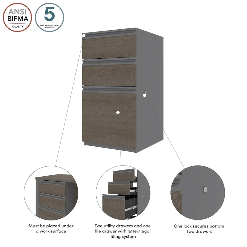 Cassettiera sottopiano tradizionale con 3 cassetti, larghezza 16W