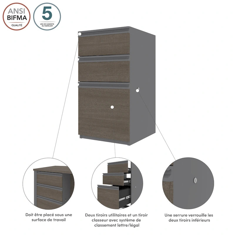 Cassettiera sottopiano tradizionale con 3 cassetti, larghezza 16W