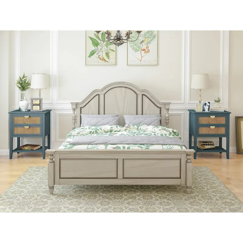 Comodino a 2 cassetti, Rattan Naturale, Tavolino, Adatto per camera da letto, soggiorno, studio
