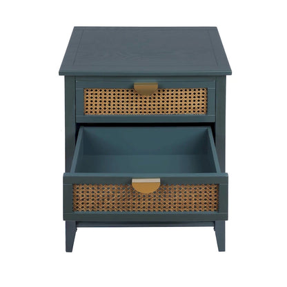 Comodino a 2 cassetti, Rattan Naturale, Tavolino, Adatto per camera da letto, soggiorno, studio