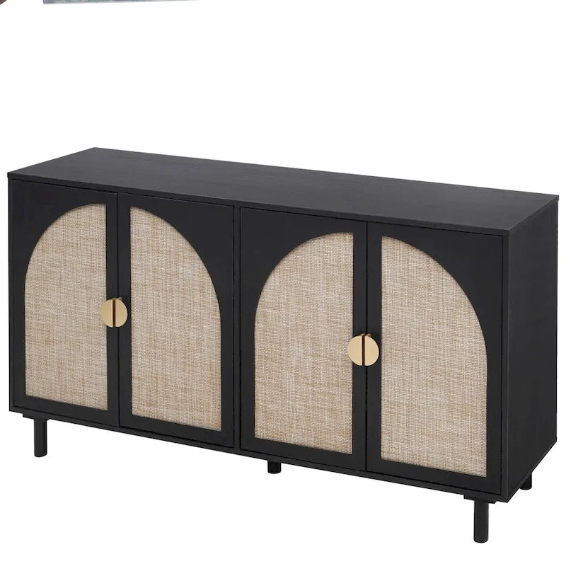 Armadio in Rattan a 4 Ante con Ripiani Regolabili – Mobile Contenitore per Camera da Letto, Soggiorno e Studio