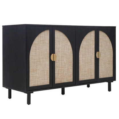 Armadio in Rattan a 4 Ante con Ripiani Regolabili – Mobile Contenitore per Camera da Letto, Soggiorno e Studio