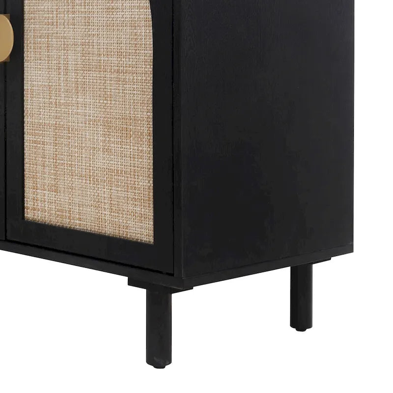 Armadio in Rattan a 4 Ante con Ripiani Regolabili – Mobile Contenitore per Camera da Letto, Soggiorno e Studio