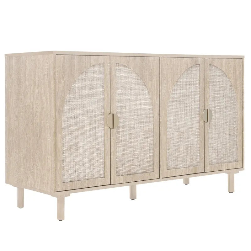 Armadio in Rattan a 4 Ante con Ripiani Regolabili – Mobile Contenitore per Camera da Letto, Soggiorno e Studio