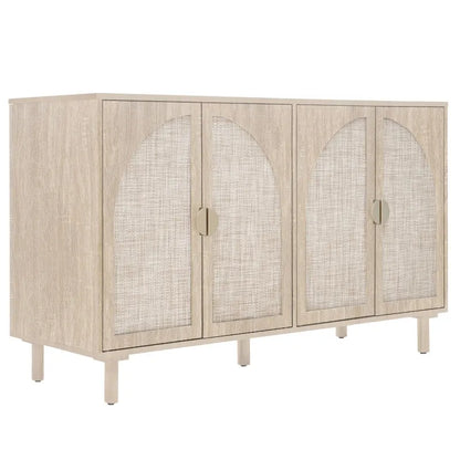 Armadio in Rattan a 4 Ante con Ripiani Regolabili – Mobile Contenitore per Camera da Letto, Soggiorno e Studio