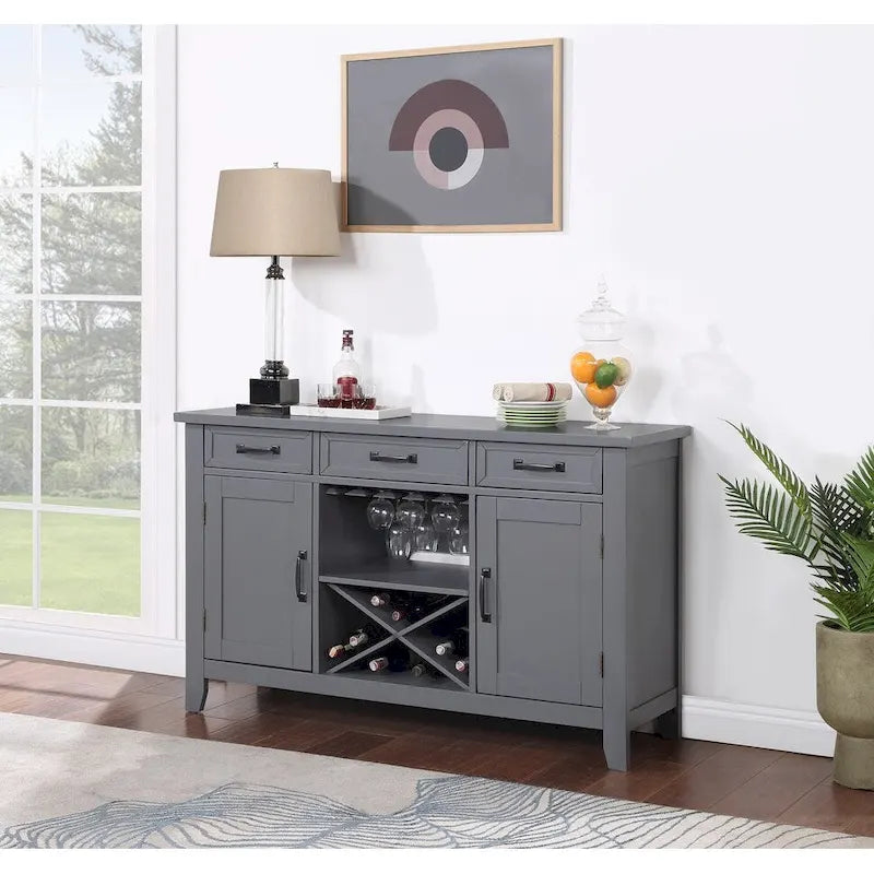Credenza per Vino e Mobile Multimediale Grigio Opaco con Portabottiglie Rimovibile – 52" L