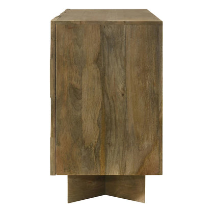 Credenza da pranzo a 3 ante in legno di mango con motivo a spina di pesce e ripiani regolabili