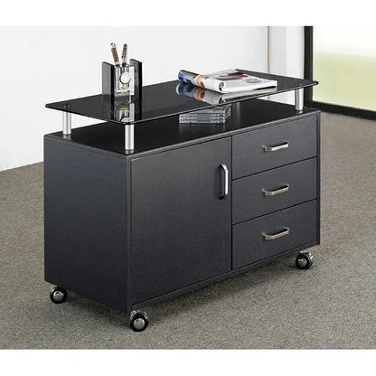 Armadietto scorrevole extra-large con piano in vetro fumé e 3 cassetti