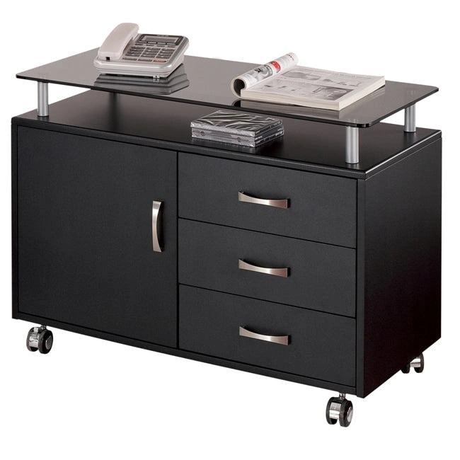 Armadietto scorrevole extra-large con piano in vetro fumé e 3 cassetti
