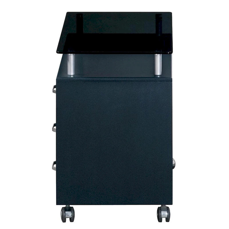 Armadietto scorrevole extra-large con piano in vetro fumé e 3 cassetti