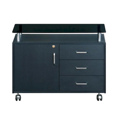 Armadietto scorrevole extra-large con piano in vetro fumé e 3 cassetti