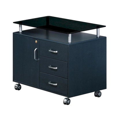 Armadietto scorrevole extra-large con piano in vetro fumé e 3 cassetti