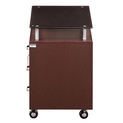 Armadietto scorrevole extra-large con piano in vetro fumé e 3 cassetti