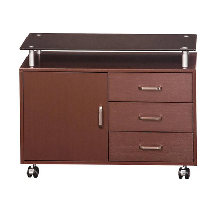 Armadietto scorrevole extra-large con piano in vetro fumé e 3 cassetti