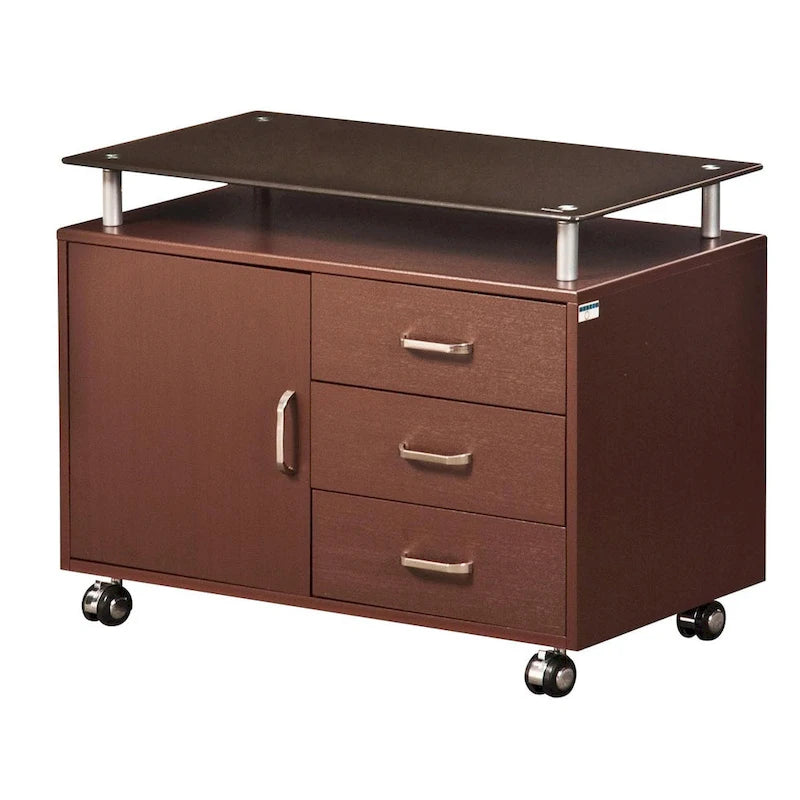 Armadietto scorrevole extra-large con piano in vetro fumé e 3 cassetti