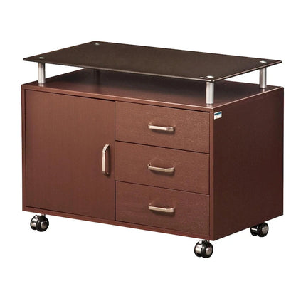 Armadietto scorrevole extra-large con piano in vetro fumé e 3 cassetti