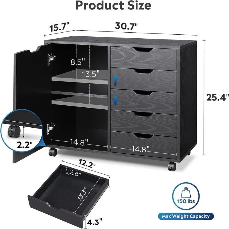 Cassettiera in legno a 5 cassetti - 15.8P x 30.8L x 25.5A
