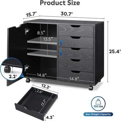 Cassettiera in legno a 5 cassetti - 15.8P x 30.8L x 25.5A