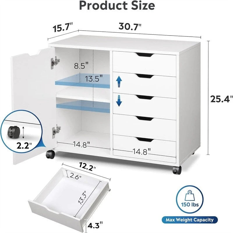 Cassettiera in legno a 5 cassetti - 15.8P x 30.8L x 25.5A