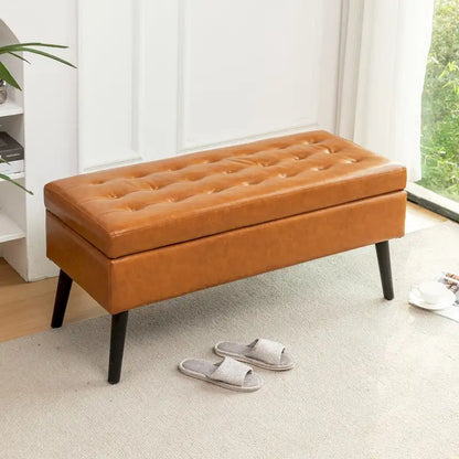 Panca ottomana in pelle da 110 cm con contenitore – Seduta per fondo letto e ingresso con contenitore a scomparsa