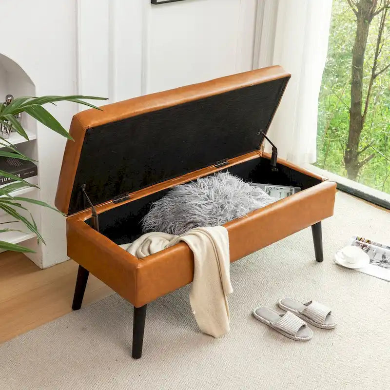 Panca ottomana in pelle da 110 cm con contenitore – Seduta per fondo letto e ingresso con contenitore a scomparsa