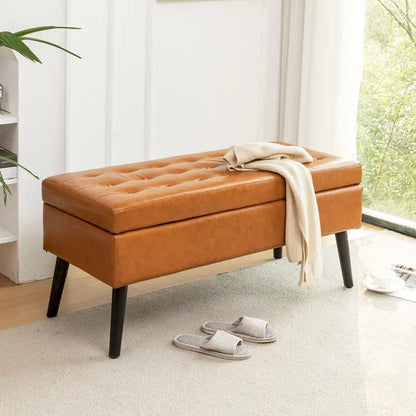 Panca ottomana in pelle da 110 cm con contenitore – Seduta per fondo letto e ingresso con contenitore a scomparsa