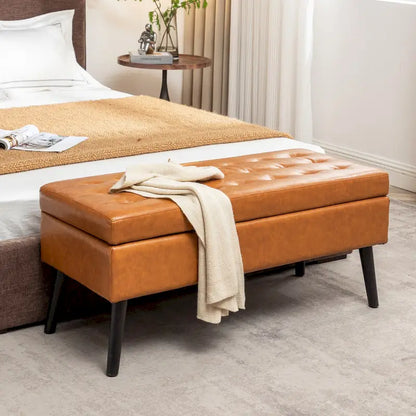 Panca ottomana in pelle da 110 cm con contenitore – Seduta per fondo letto e ingresso con contenitore a scomparsa