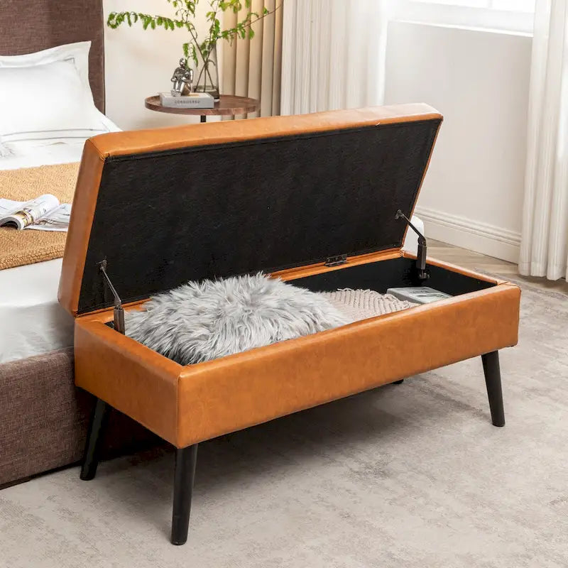 Panca ottomana in pelle da 110 cm con contenitore – Seduta per fondo letto e ingresso con contenitore a scomparsa