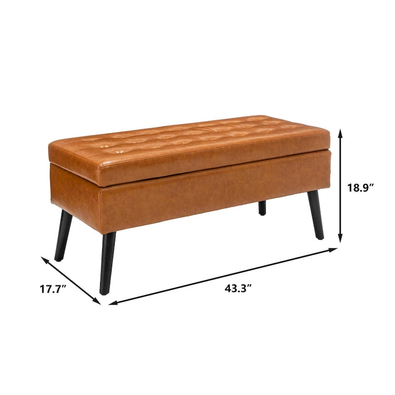 Panca ottomana in pelle da 110 cm con contenitore – Seduta per fondo letto e ingresso con contenitore a scomparsa