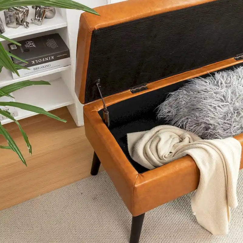Panca ottomana in pelle da 110 cm con contenitore – Seduta per fondo letto e ingresso con contenitore a scomparsa