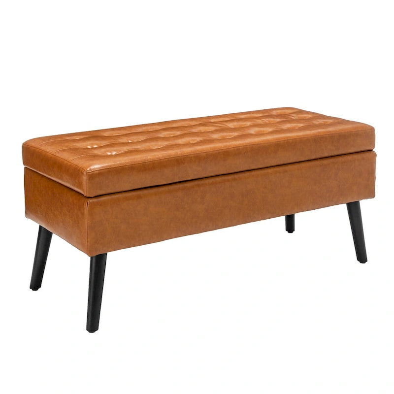 Panca ottomana in pelle da 110 cm con contenitore – Seduta per fondo letto e ingresso con contenitore a scomparsa
