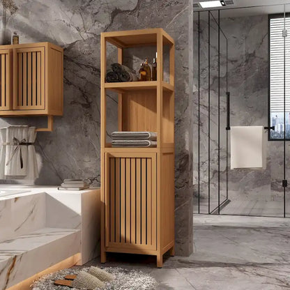 Mobiletto da bagno in bambù naturale per biancheria