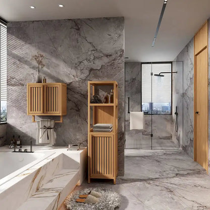Mobiletto da bagno in bambù naturale per biancheria