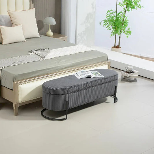 Storage Ottoman,Bedroom End Bench,Upholstered Fabric Storage Ottoman with Safety Hinge,Entryway Padded Footstool