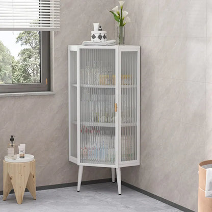 Mobile angolare da terra 22,25", a tre ripiani con ante in vetro temperato e mensole portaoggetti per bagno, soggiorno e camera da letto